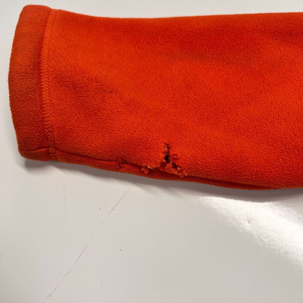 LL Bean Kids Fleece Jacket Orange Full Zip Mock Neck Hole Flaw As Is - Picture 5 of 7